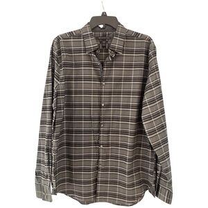 John Varvatos USA Shirt Men large  Gray Black Plaid Luxe Pearl Buttons NWOT $198